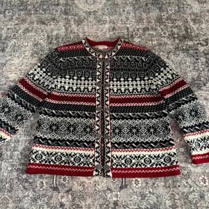 Susan Bristol Women's Nordic Fair‎ Isle Wool Cardigan Button Front L Apres-Ski